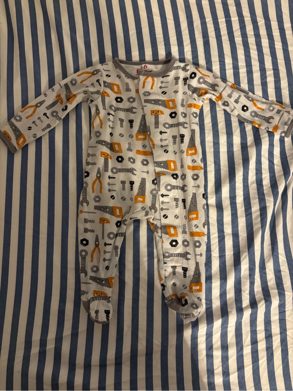 Magnetic Me White Footed One-Piece with Yellow & Gray Tool Print
